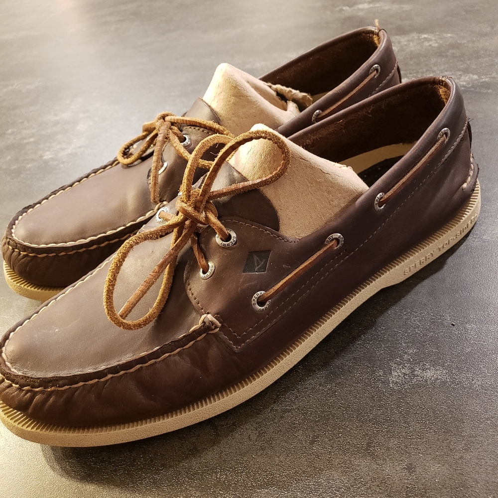 Mens Sperry Top Sider Slip On Leather Lace Boat Deck Dock Shoes 11W